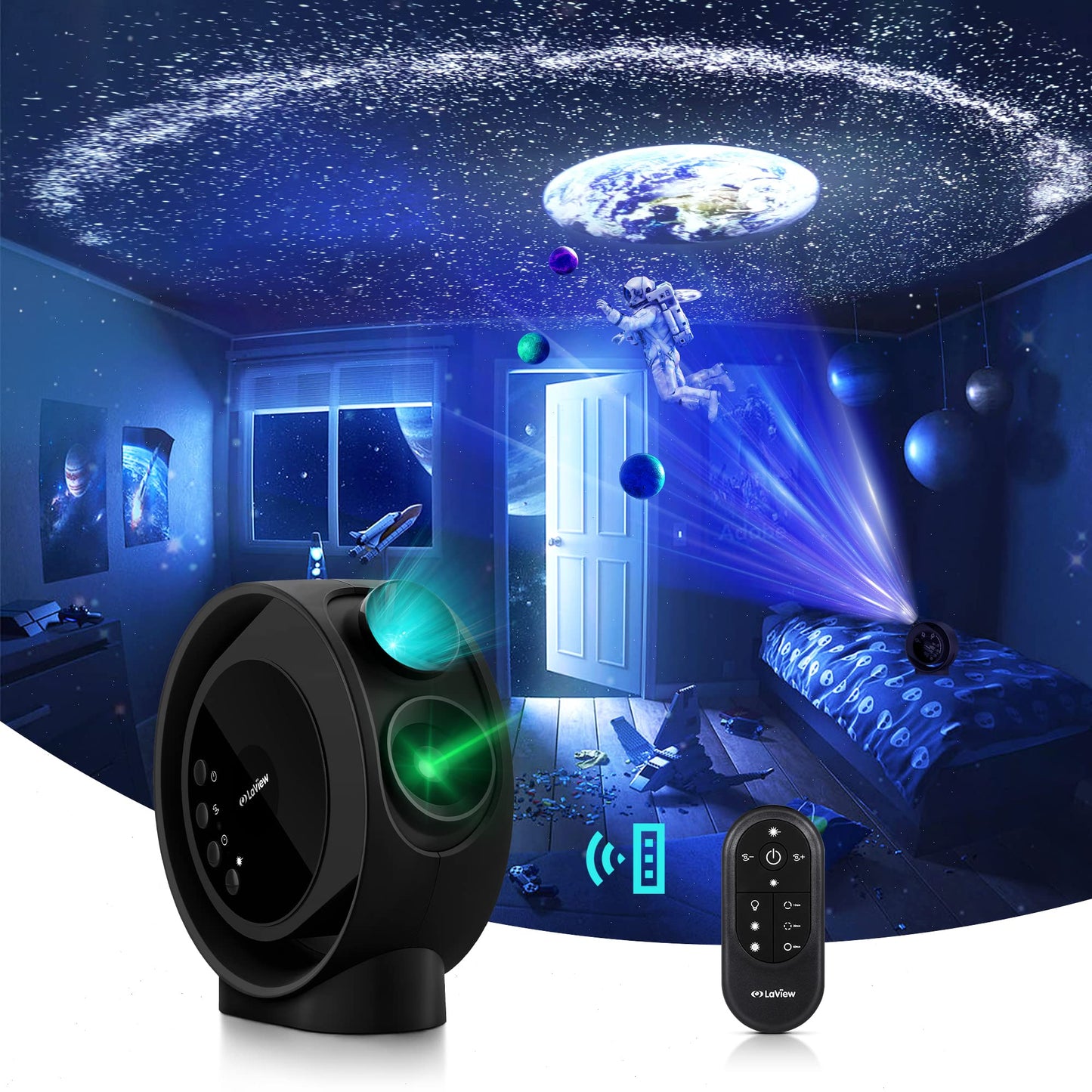 【LaView】Star Projector for Kids HD Image Large Projection Area LED Lights for Bedroom Infrared Remote Controller 3 Level Silent Rotation Night Light,Include 6K Replaceable 4 Galaxy Discs